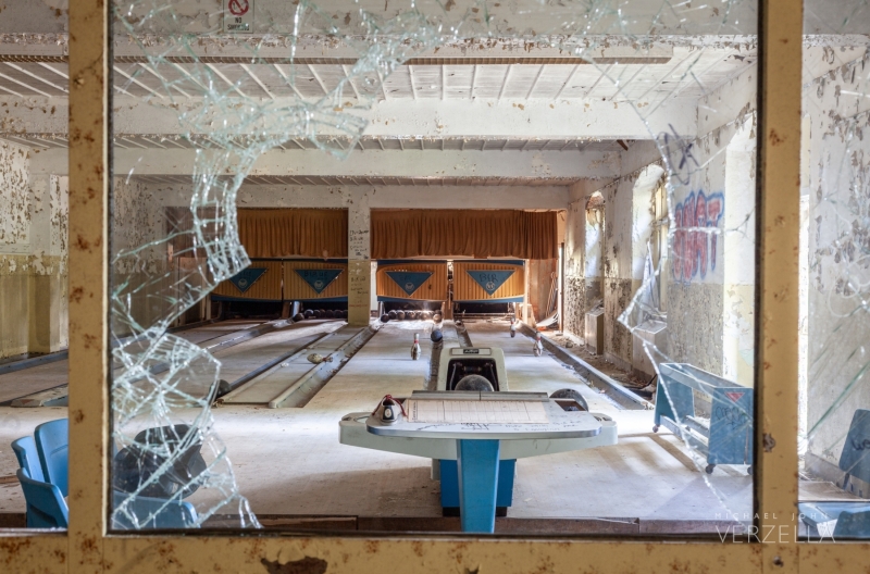 a crumbling bowling alley